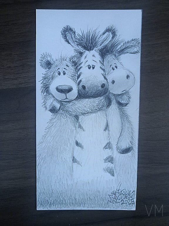 Oso, jirafa y burro abrazados, separador tierno de amistad animal