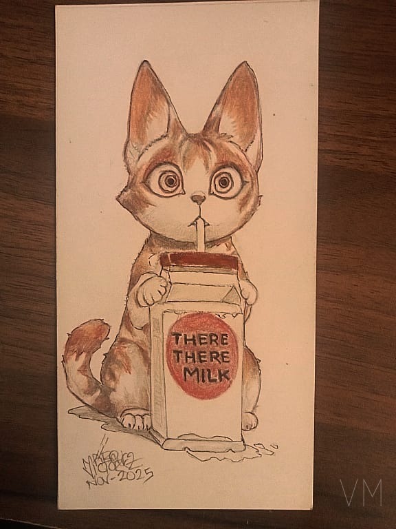 Gatito bebiendo leche de un cartón con popote, separador adorable